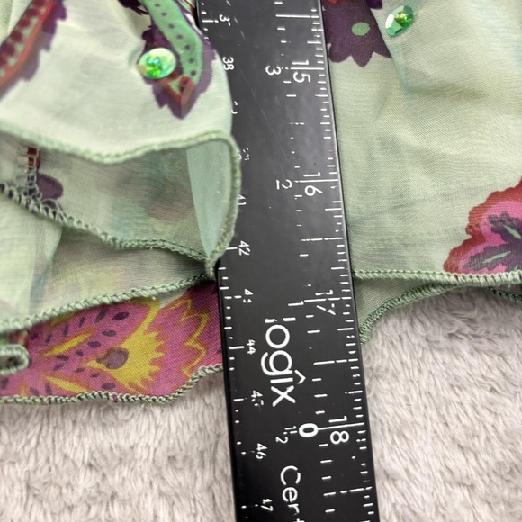 VTG Anna Sui Silk Blend Sequin Mini Skirt Womens 4 Green Floral Ruffle Fairycore - Picture 10 of 15